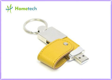 Kundengerechte gelbe lederne grelle Scheibe USBs 4GB/8GB mit Schlüsselring