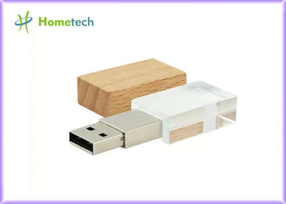 Crystal Usb Flash Drive mit Holz führte helles kundenspezifisches Logo 32GB 64GB 128GB Kristallusb