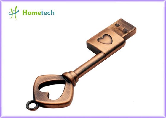 Bronzemessing-Metallherz-Schlüssel USBs 2,0 formen grellen Scheiben-Daumen-Antrieb Pen Drive Memory Sticks USB des Antriebs-16GB grelle